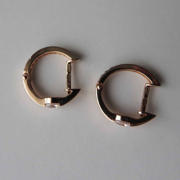 Solid 14K Rose Gold Double Sided Fianite Convertible Hoops - Picture 8 of 11
